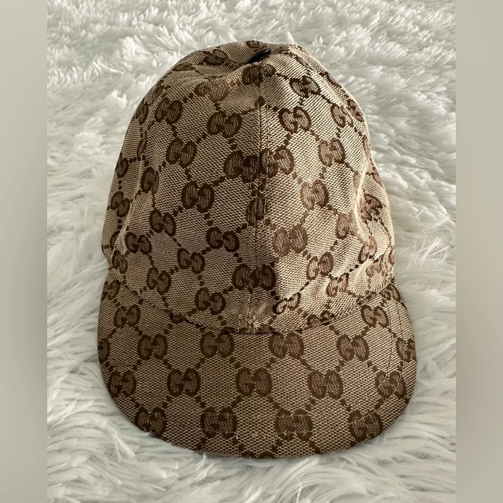 GUCCI Children Kids GG Cap Beige Blue Monogram Canvas Baseball Hat Large
